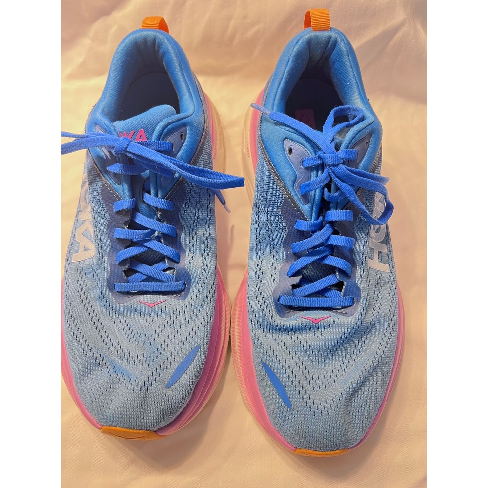 Hoka Bondi 8 Womens Blue Pink Running Shoes Sneakers 1127952-WZZB Size 9.5